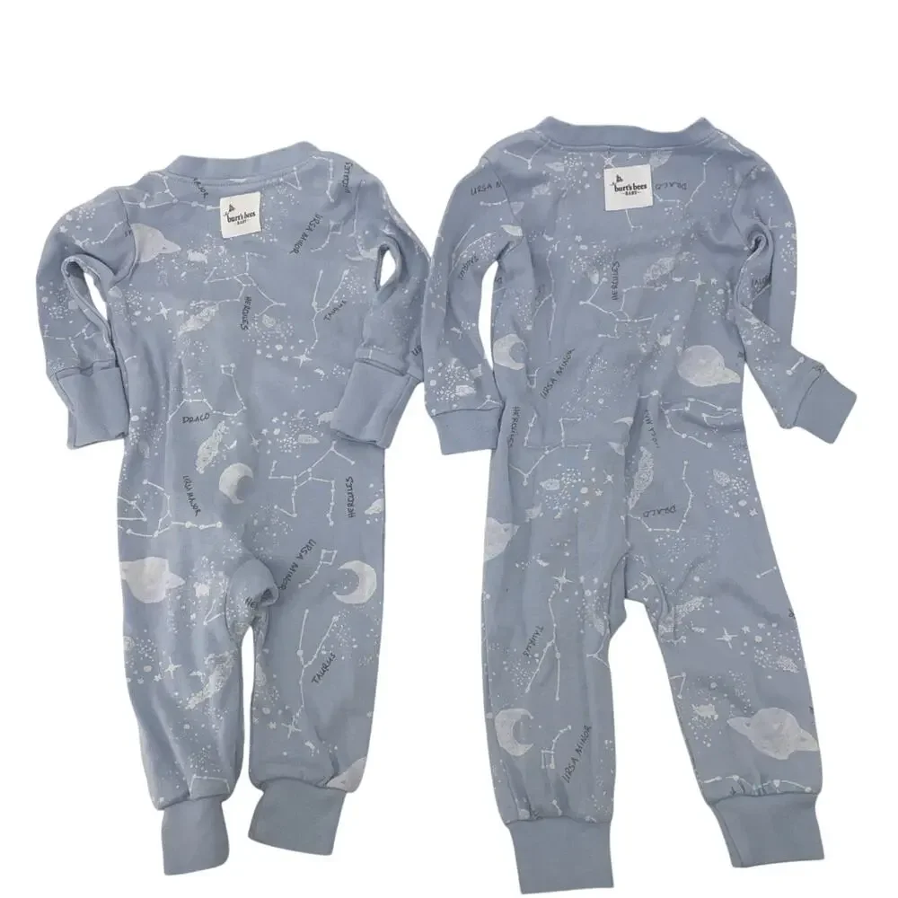 (5) Burt's Bees Baby Organic Cotton Striped 1- Piece Sleep 'N Play 0-3M & 3-6M